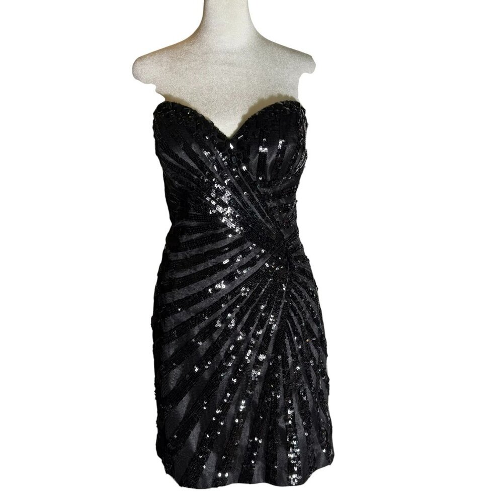 Mori Lee by Madeline Gardner Black Strapless Sequin Cocktail Dress – Size 11/12